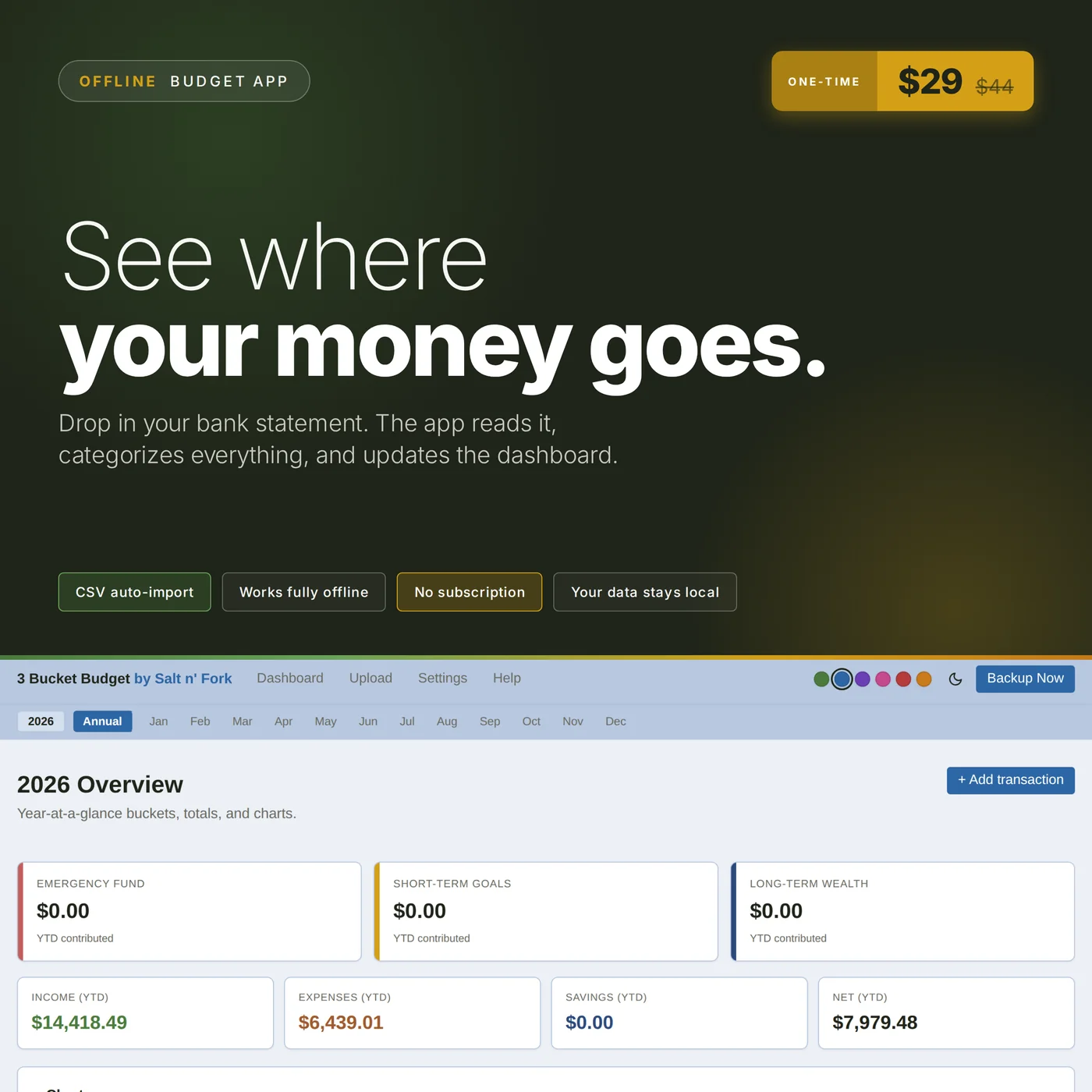 3 Bucket Budget Offline Edition: privacy-first budget tracker that runs in your browser