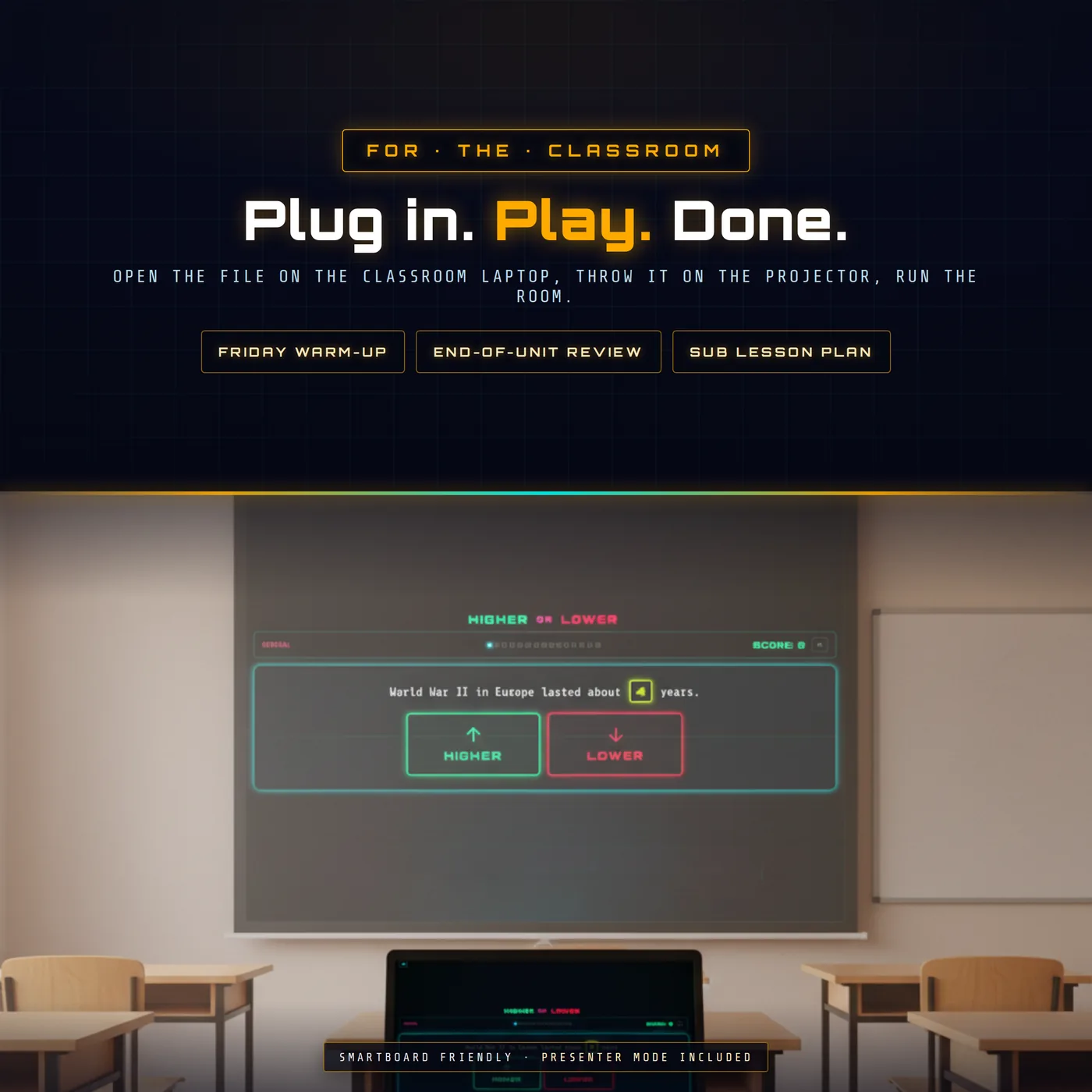 The game on a classroom projector as a smartboard activity