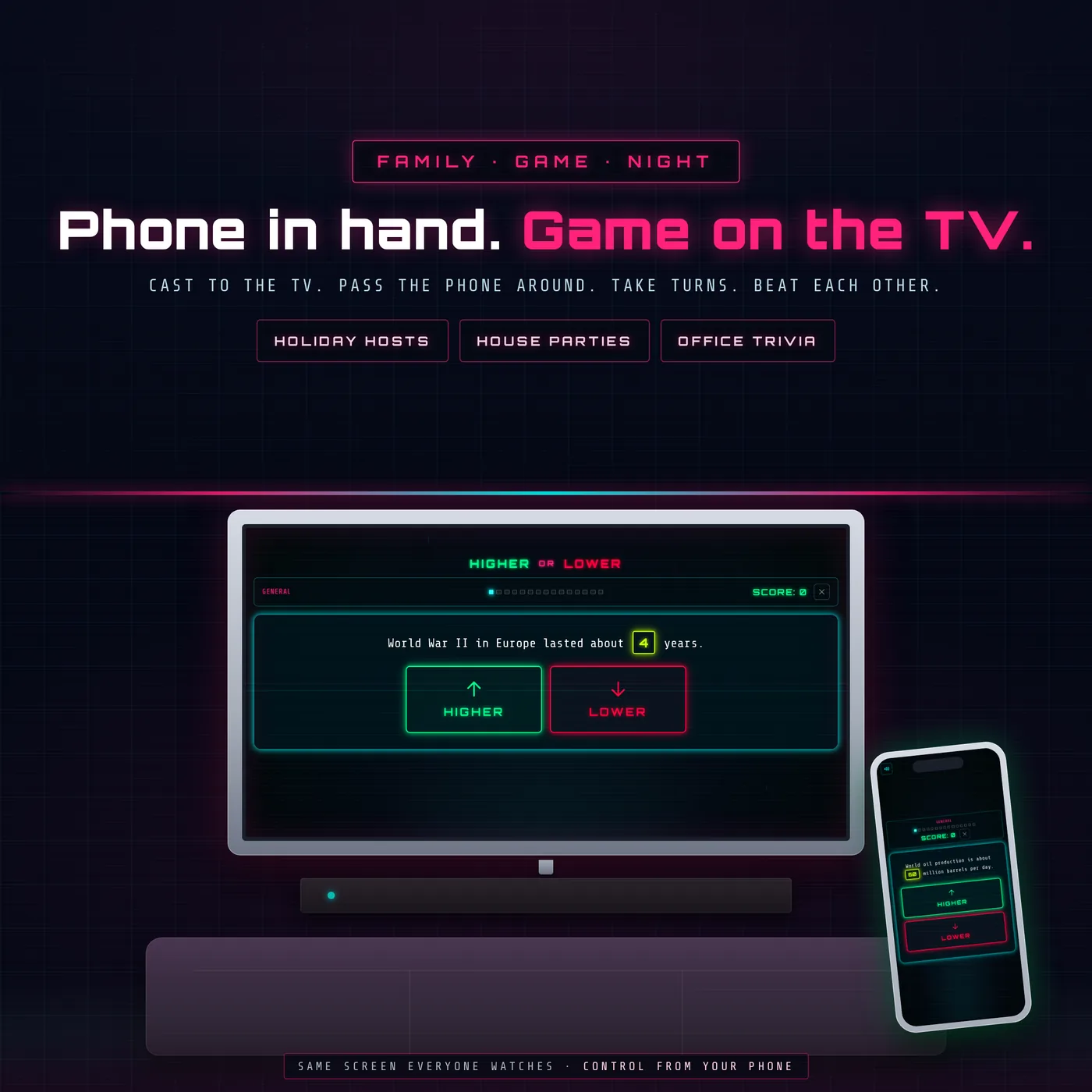 The game running on a living room TV during family game night